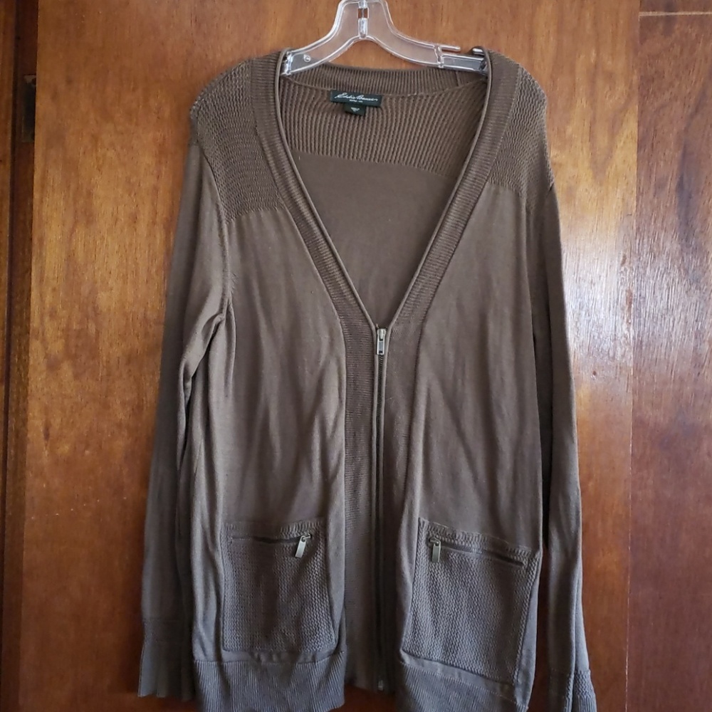 Eddie Bauer zippered cardigan sweater.